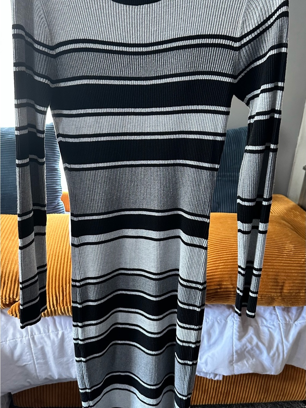 No Boundaries Black and White Striped Crewneck Sweater